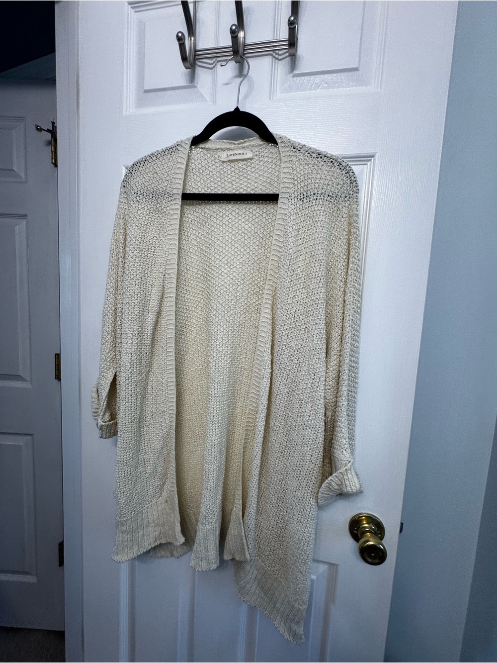 Lavender J Open-Front Cream Knit Cardigan Sweater
